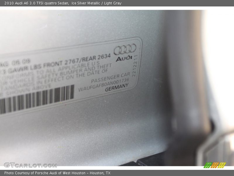 Ice Silver Metallic / Light Gray 2010 Audi A6 3.0 TFSI quattro Sedan