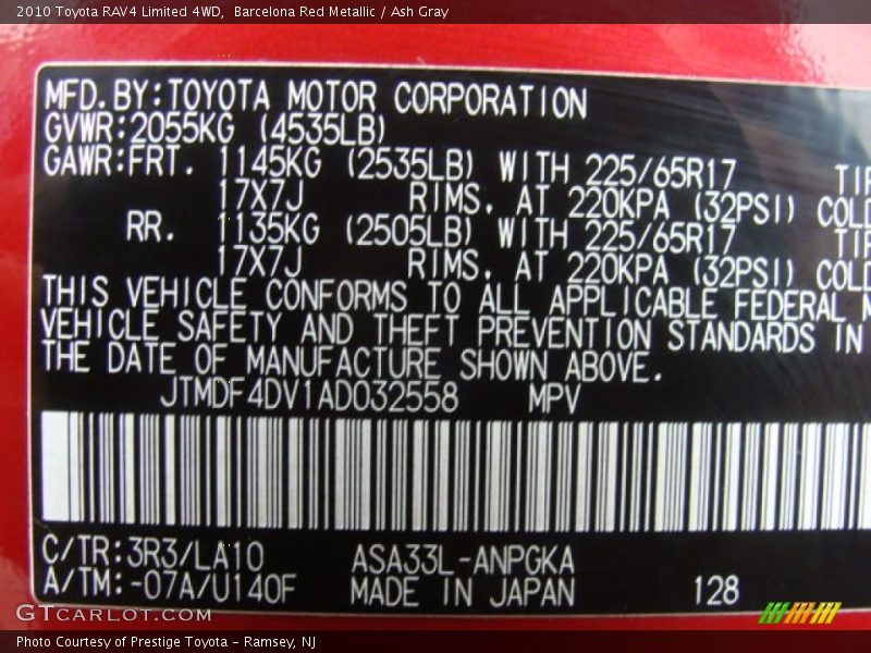 Barcelona Red Metallic / Ash Gray 2010 Toyota RAV4 Limited 4WD