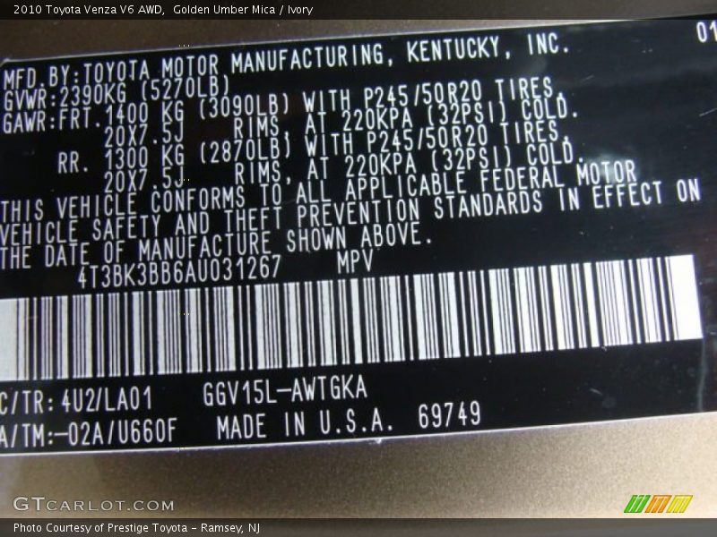 Golden Umber Mica / Ivory 2010 Toyota Venza V6 AWD