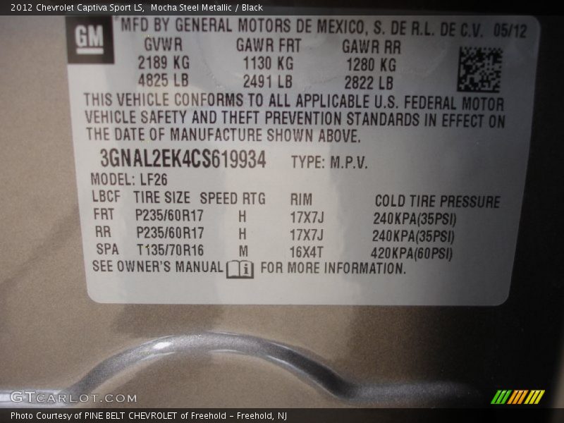 Mocha Steel Metallic / Black 2012 Chevrolet Captiva Sport LS