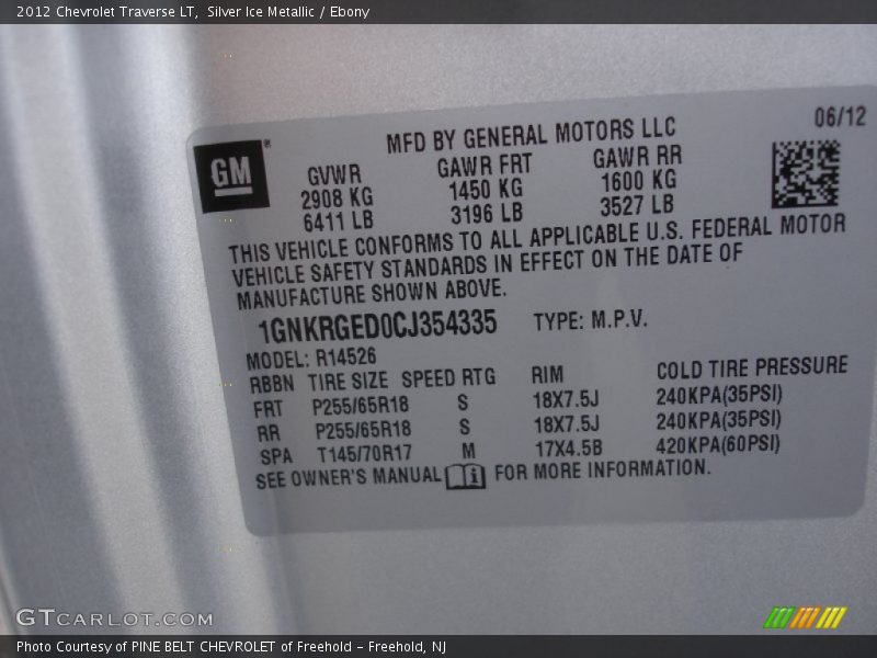 Silver Ice Metallic / Ebony 2012 Chevrolet Traverse LT