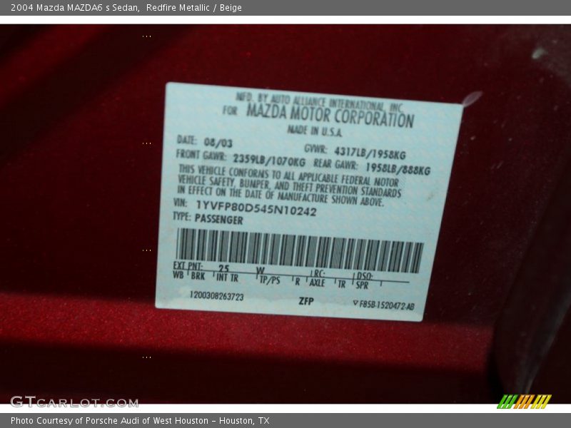 Redfire Metallic / Beige 2004 Mazda MAZDA6 s Sedan