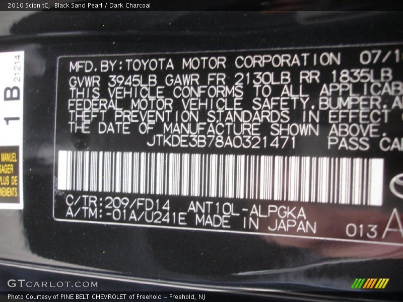 Black Sand Pearl / Dark Charcoal 2010 Scion tC