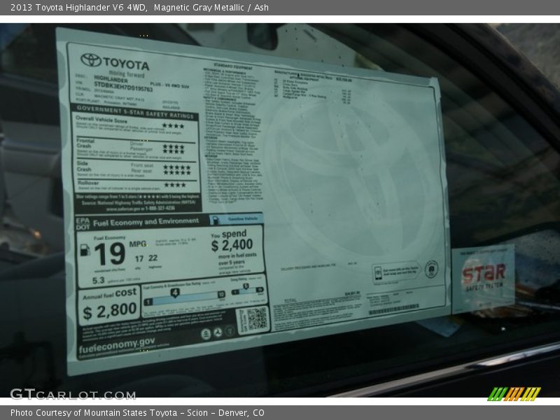 Magnetic Gray Metallic / Ash 2013 Toyota Highlander V6 4WD