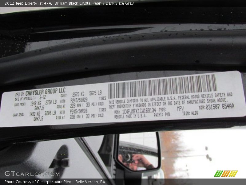 2012 Liberty Jet 4x4 Brilliant Black Crystal Pearl Color Code PXR