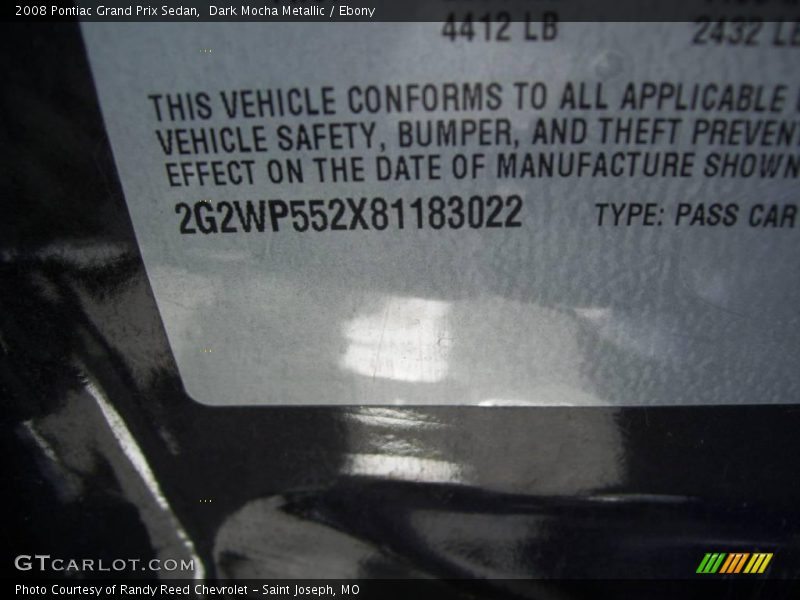 Dark Mocha Metallic / Ebony 2008 Pontiac Grand Prix Sedan