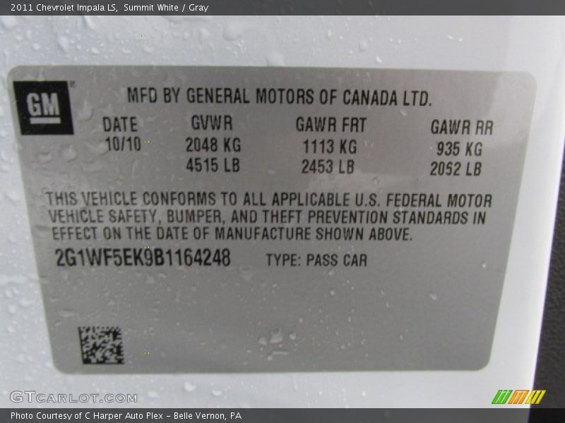 Summit White / Gray 2011 Chevrolet Impala LS