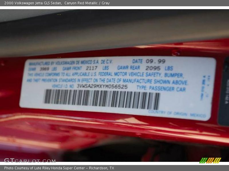 Canyon Red Metallic / Gray 2000 Volkswagen Jetta GLS Sedan