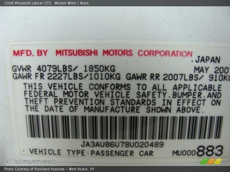 Wicked White / Black 2008 Mitsubishi Lancer GTS