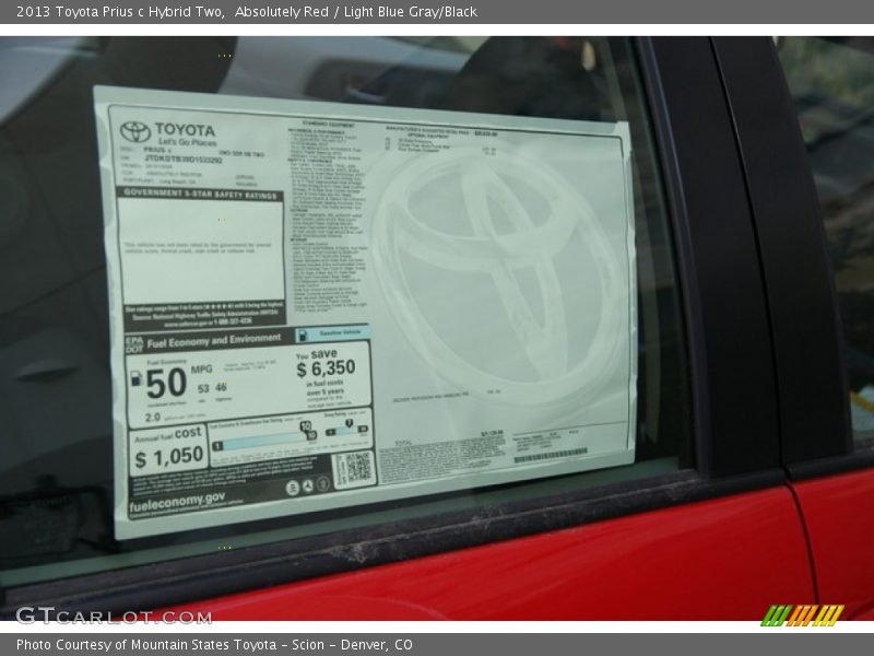 Absolutely Red / Light Blue Gray/Black 2013 Toyota Prius c Hybrid Two