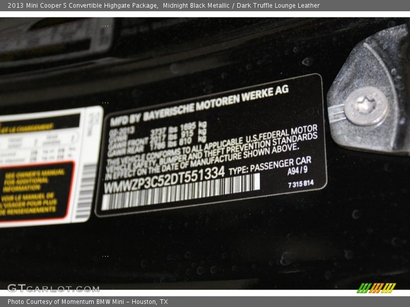 2013 Cooper S Convertible Highgate Package Midnight Black Metallic Color Code A94
