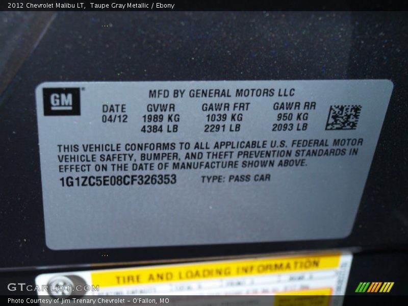 Taupe Gray Metallic / Ebony 2012 Chevrolet Malibu LT