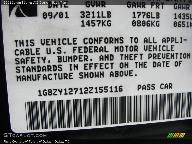 Blue / Tan 2002 Saturn S Series SC2 Coupe