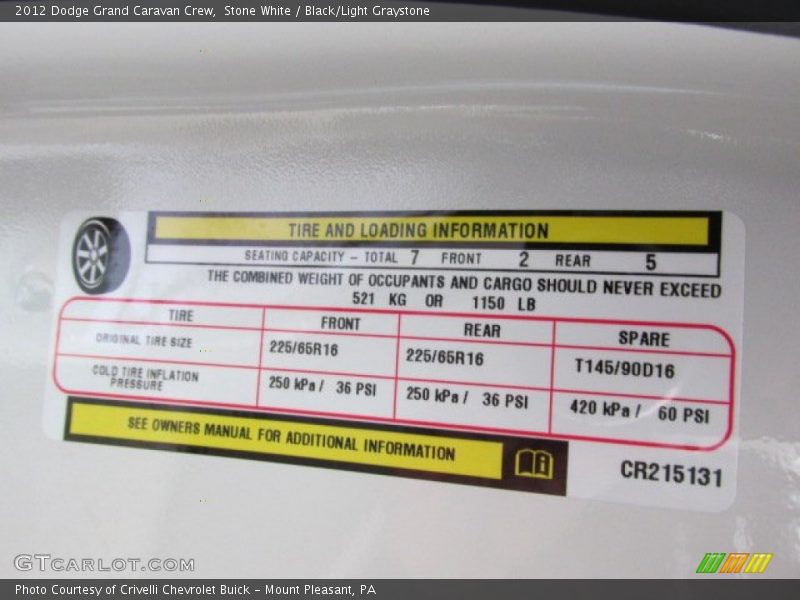 Stone White / Black/Light Graystone 2012 Dodge Grand Caravan Crew