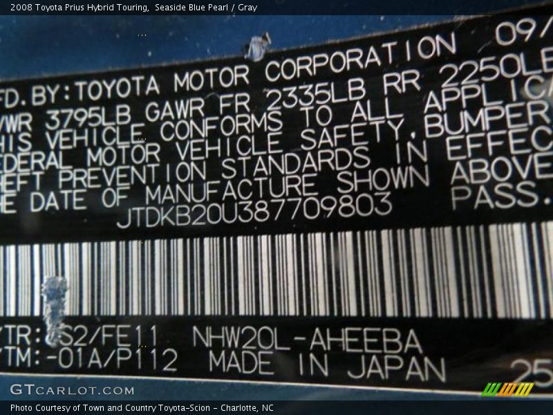 Seaside Blue Pearl / Gray 2008 Toyota Prius Hybrid Touring