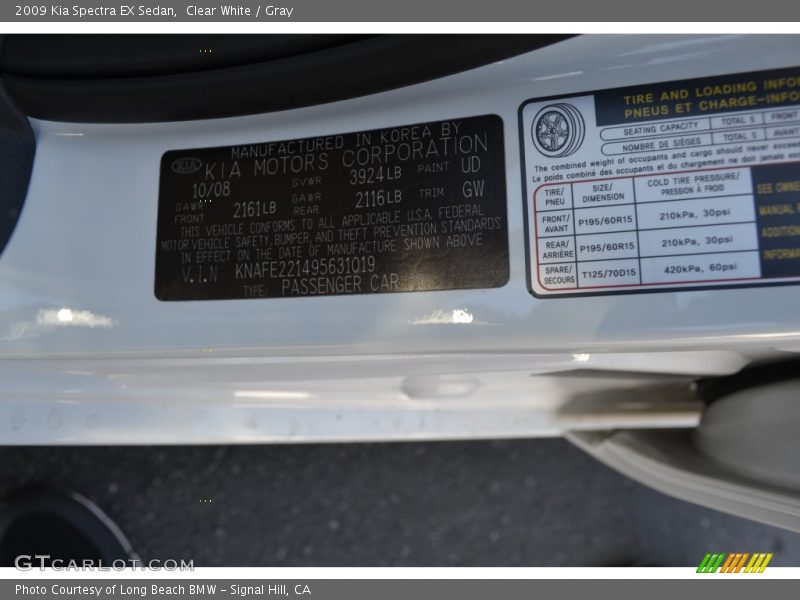 Clear White / Gray 2009 Kia Spectra EX Sedan