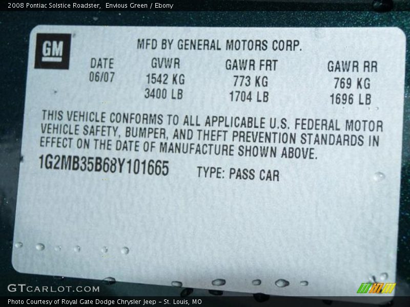 Envious Green / Ebony 2008 Pontiac Solstice Roadster