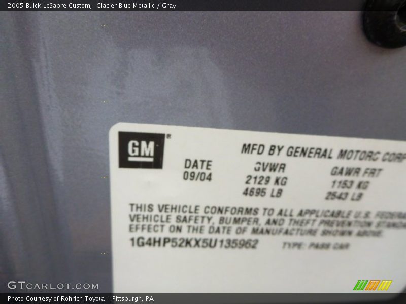 Glacier Blue Metallic / Gray 2005 Buick LeSabre Custom