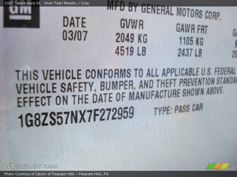 Silver Pearl Metallic / Gray 2007 Saturn Aura XE