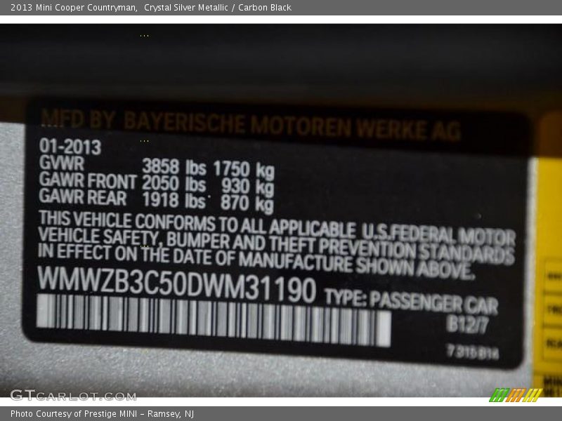 Crystal Silver Metallic / Carbon Black 2013 Mini Cooper Countryman