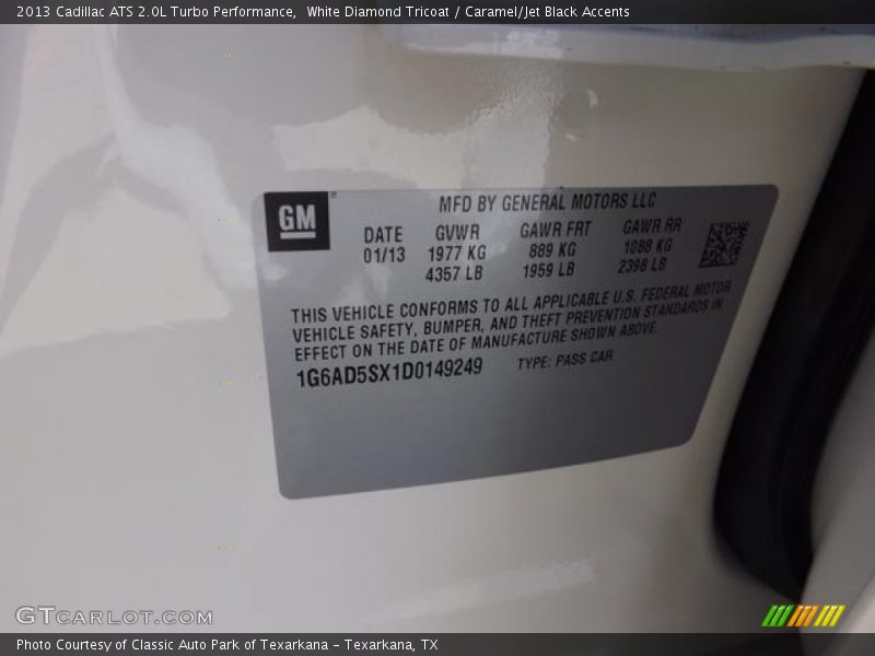 White Diamond Tricoat / Caramel/Jet Black Accents 2013 Cadillac ATS 2.0L Turbo Performance