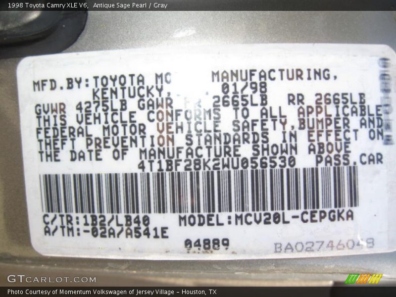 Antique Sage Pearl / Gray 1998 Toyota Camry XLE V6