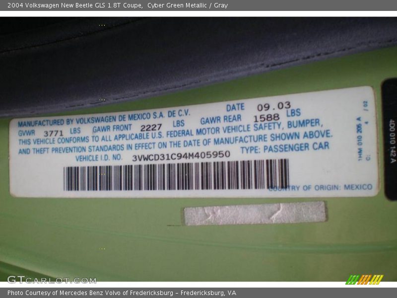 Cyber Green Metallic / Gray 2004 Volkswagen New Beetle GLS 1.8T Coupe