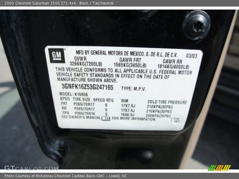 Black / Tan/Neutral 2003 Chevrolet Suburban 1500 Z71 4x4