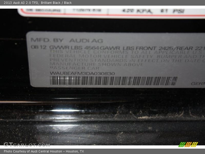 Brilliant Black / Black 2013 Audi A3 2.0 TFSI