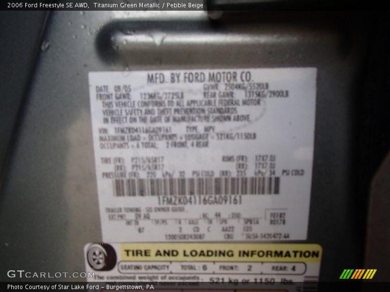 Titanium Green Metallic / Pebble Beige 2006 Ford Freestyle SE AWD
