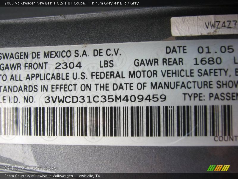 Platinum Grey Metallic / Grey 2005 Volkswagen New Beetle GLS 1.8T Coupe