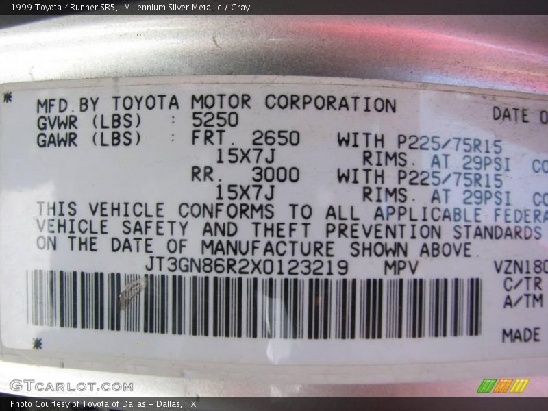 Millennium Silver Metallic / Gray 1999 Toyota 4Runner SR5