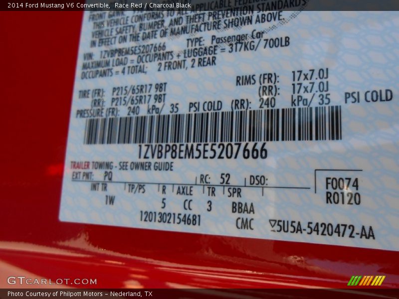 2014 Mustang V6 Convertible Race Red Color Code PQ