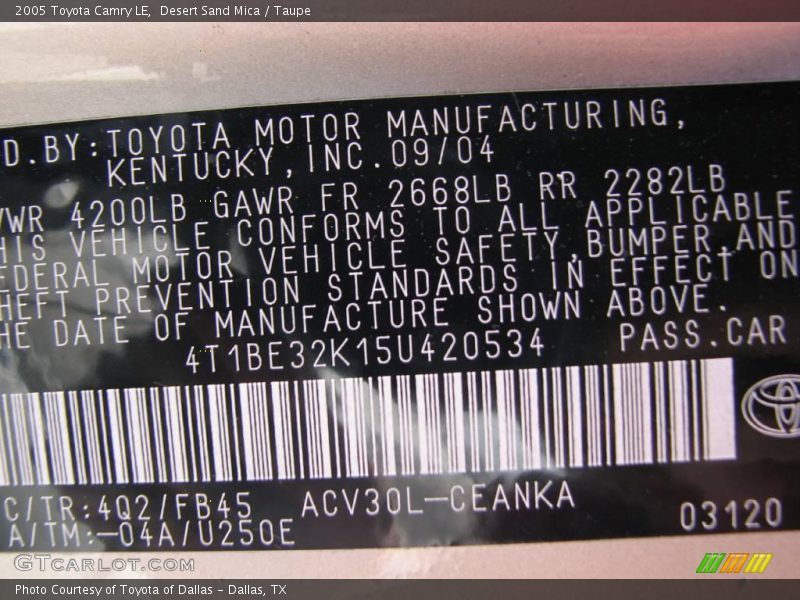 Desert Sand Mica / Taupe 2005 Toyota Camry LE