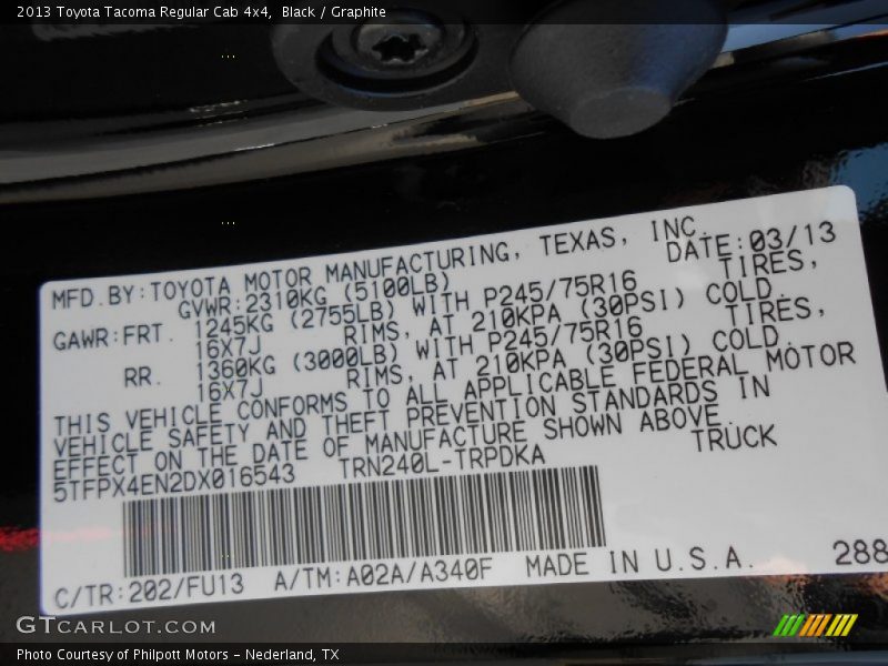Black / Graphite 2013 Toyota Tacoma Regular Cab 4x4