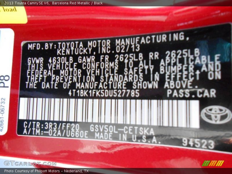 Barcelona Red Metallic / Black 2013 Toyota Camry SE V6