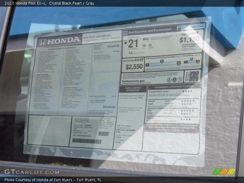 Crystal Black Pearl / Gray 2013 Honda Pilot EX-L