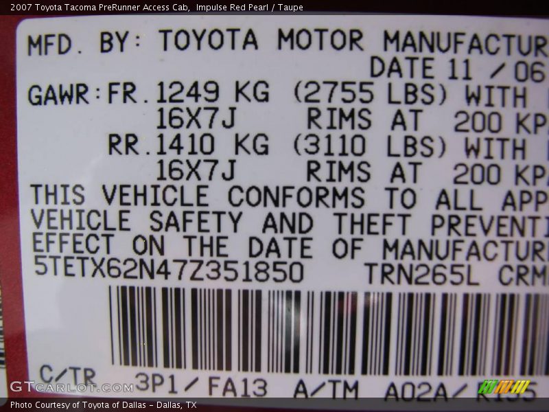 Impulse Red Pearl / Taupe 2007 Toyota Tacoma PreRunner Access Cab