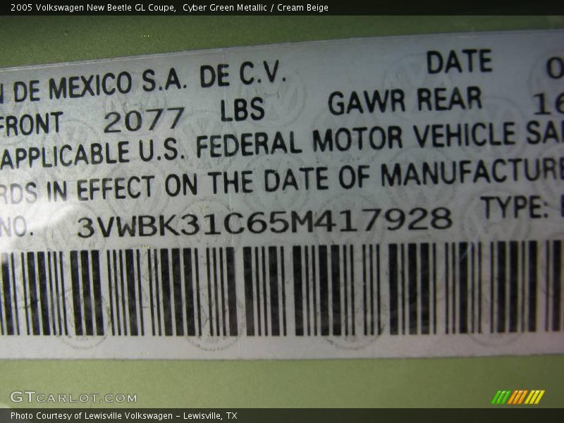 Cyber Green Metallic / Cream Beige 2005 Volkswagen New Beetle GL Coupe
