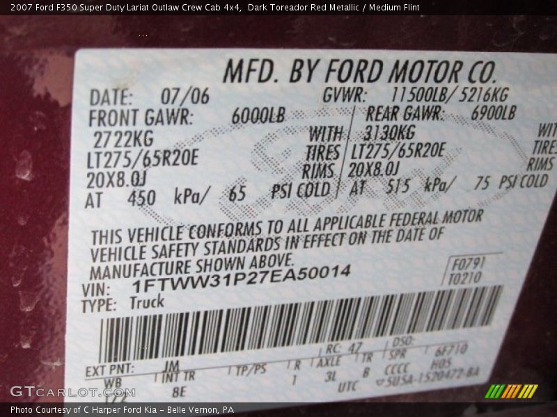 Dark Toreador Red Metallic / Medium Flint 2007 Ford F350 Super Duty Lariat Outlaw Crew Cab 4x4