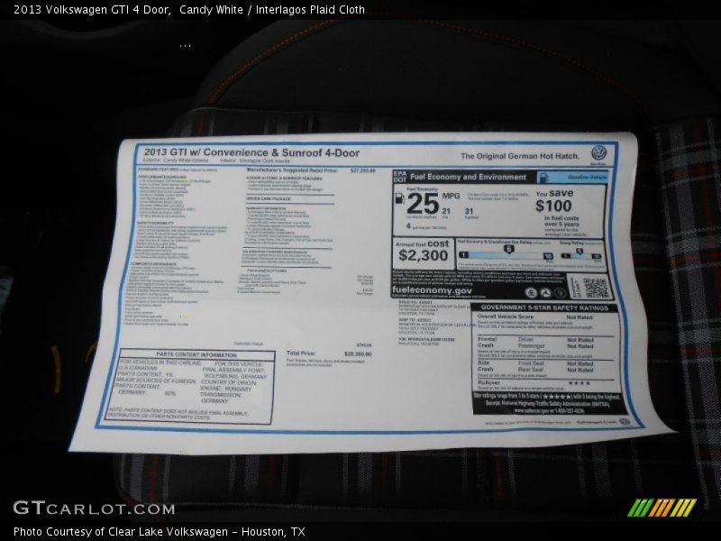 Candy White / Interlagos Plaid Cloth 2013 Volkswagen GTI 4 Door