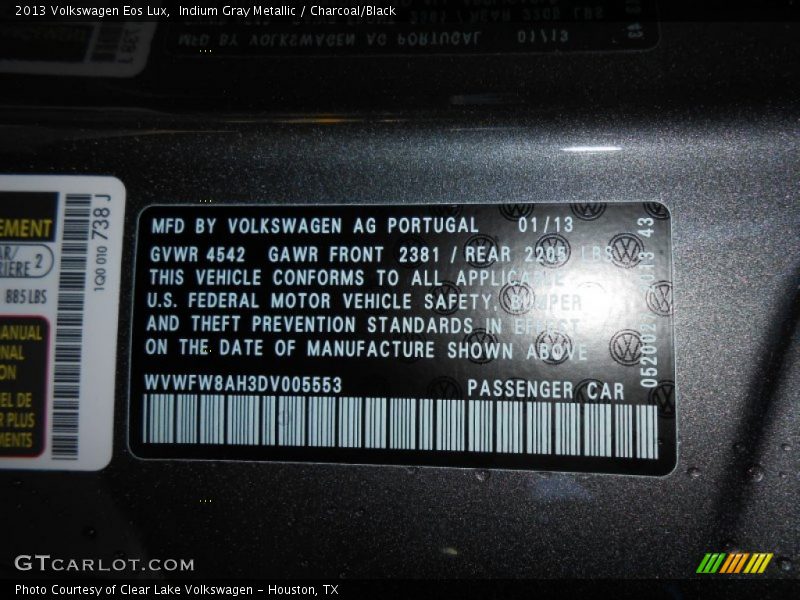 Indium Gray Metallic / Charcoal/Black 2013 Volkswagen Eos Lux