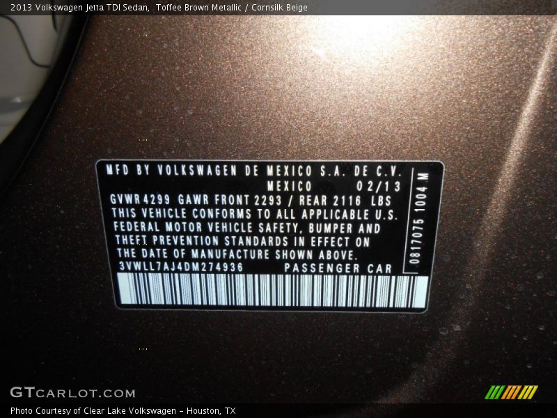 Toffee Brown Metallic / Cornsilk Beige 2013 Volkswagen Jetta TDI Sedan