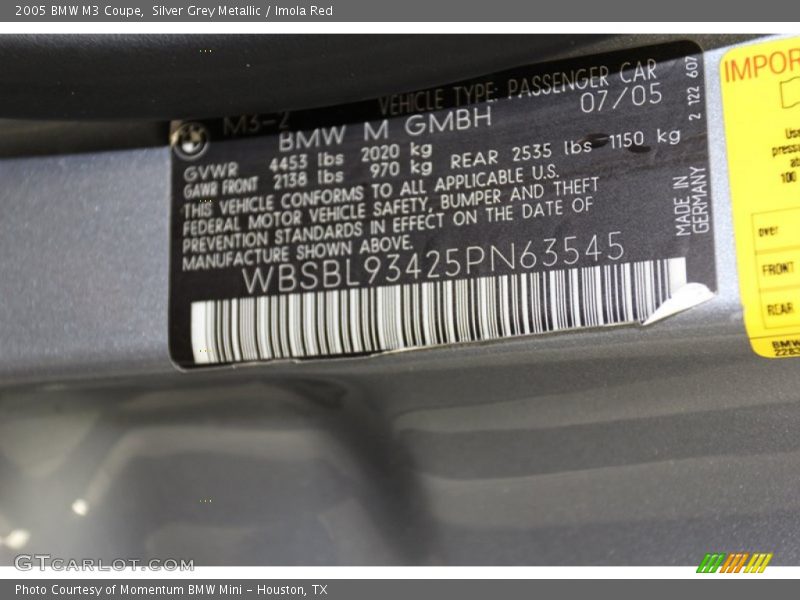 Silver Grey Metallic / Imola Red 2005 BMW M3 Coupe