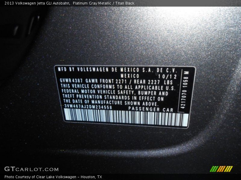 Platinum Gray Metallic / Titan Black 2013 Volkswagen Jetta GLI Autobahn