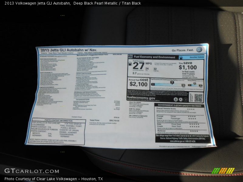  2013 Jetta GLI Autobahn Window Sticker