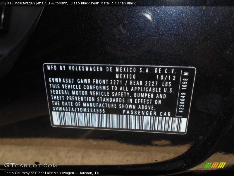 Deep Black Pearl Metallic / Titan Black 2013 Volkswagen Jetta GLI Autobahn