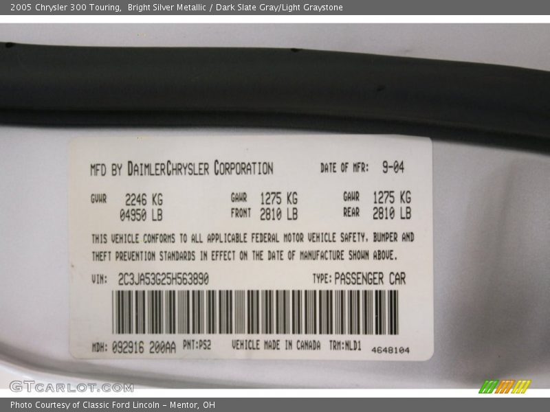 2005 300 Touring Bright Silver Metallic Color Code PS2