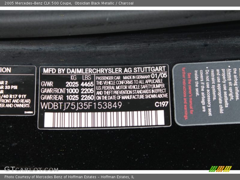 2005 CLK 500 Coupe Obsidian Black Metallic Color Code 197