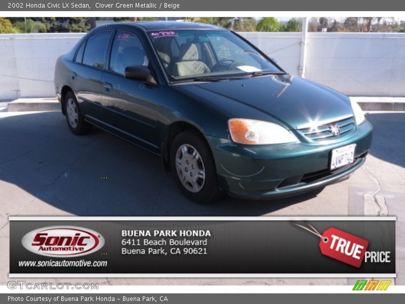 Clover Green Metallic / Beige 2002 Honda Civic LX Sedan